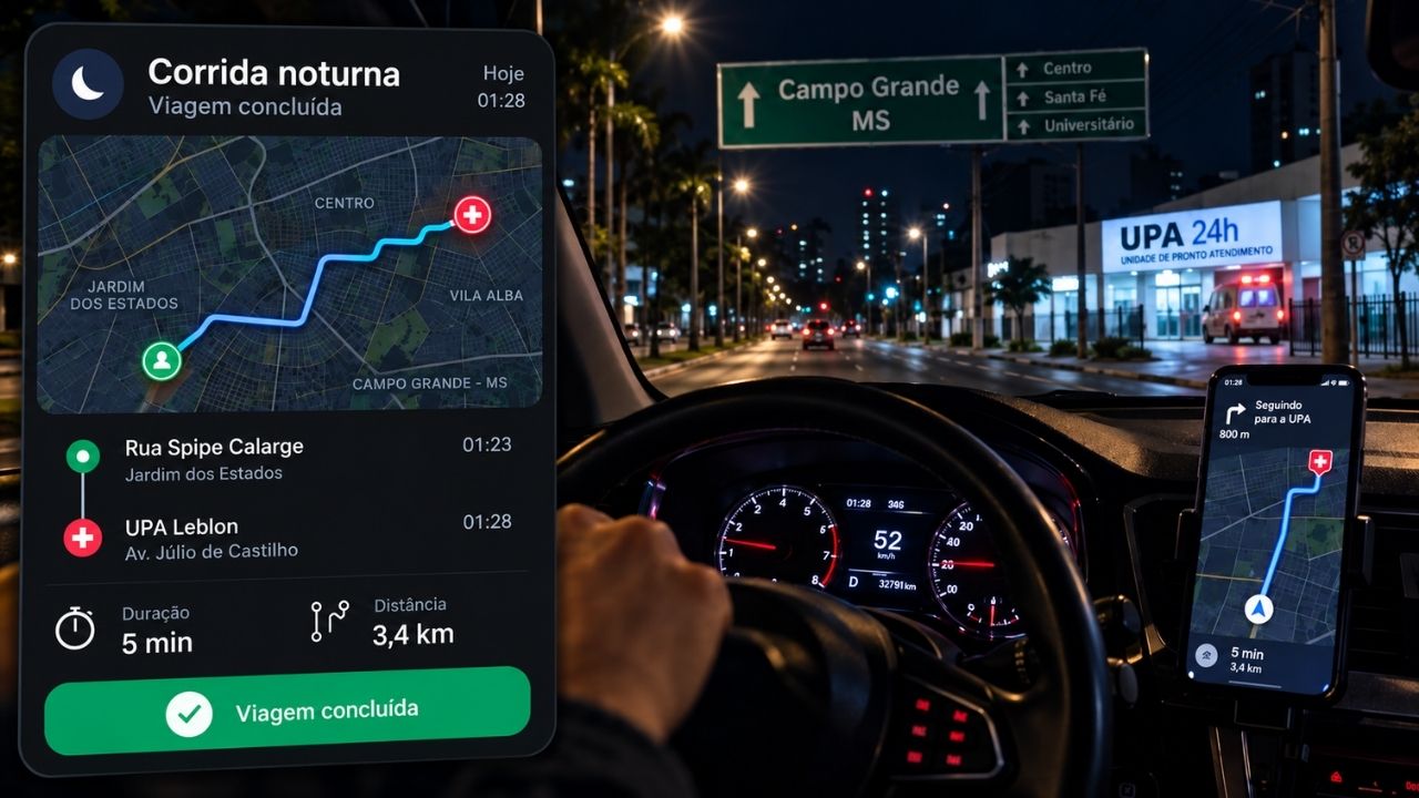 Em Campo Grande, motorista de aplicativo recusa pagamento de passageira após corrida na madrugada e diz que percebeu sua aflição.