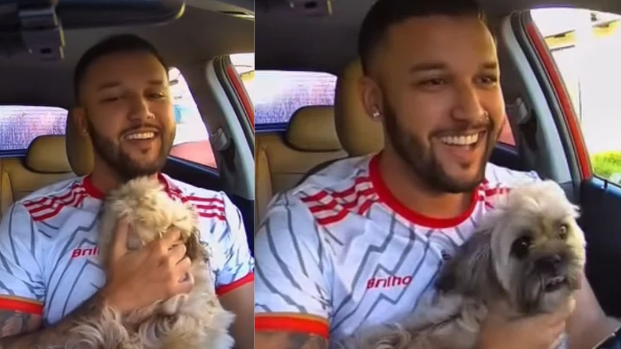 Motorista de aplicativo reconhece durante uma corrida o cachorro da própria família, desaparecido havia três dias, para o carro e recupera o animal em São Gonçalo.