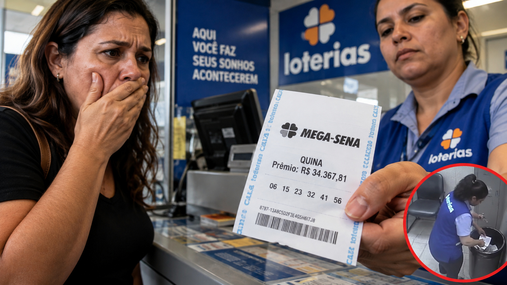 Uma mulher de 44 anos acertou cinco números da Mega Sena e quase ficou sem o prêmio após receber a informação de que seu bilhete não tinha valor