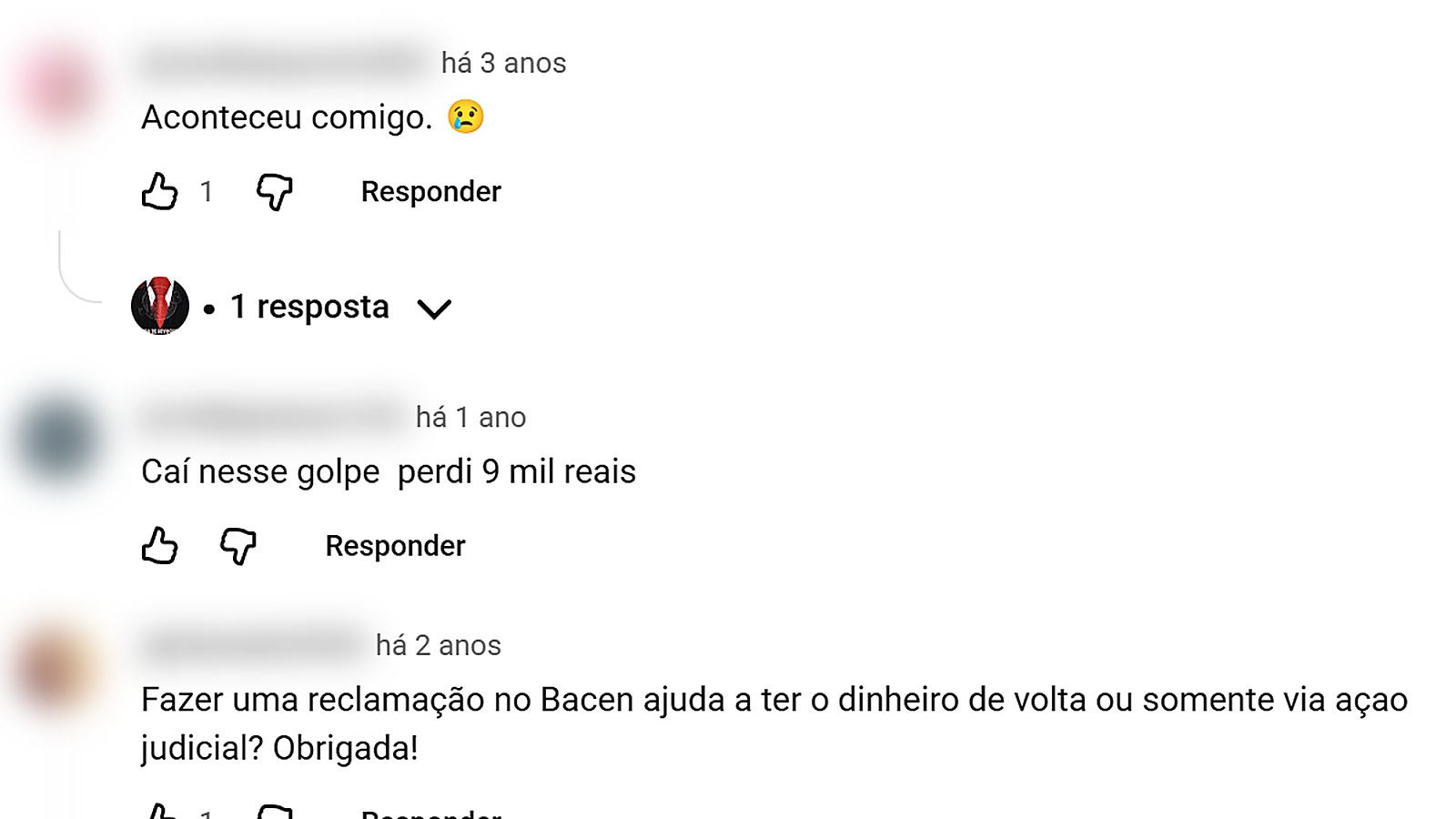 Nos comentários, vítimas relatam perdas de milhares de reais e perguntam se a reclamação resolve.