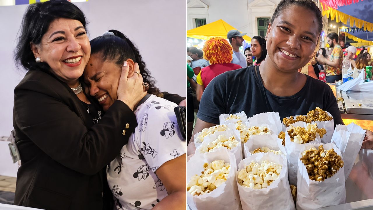 Vendedora de pipoca recebeu R$ 800 de Roberta Miranda durante o carnaval do Recife e pretende usar o dinheiro para comprar um fogão novo.