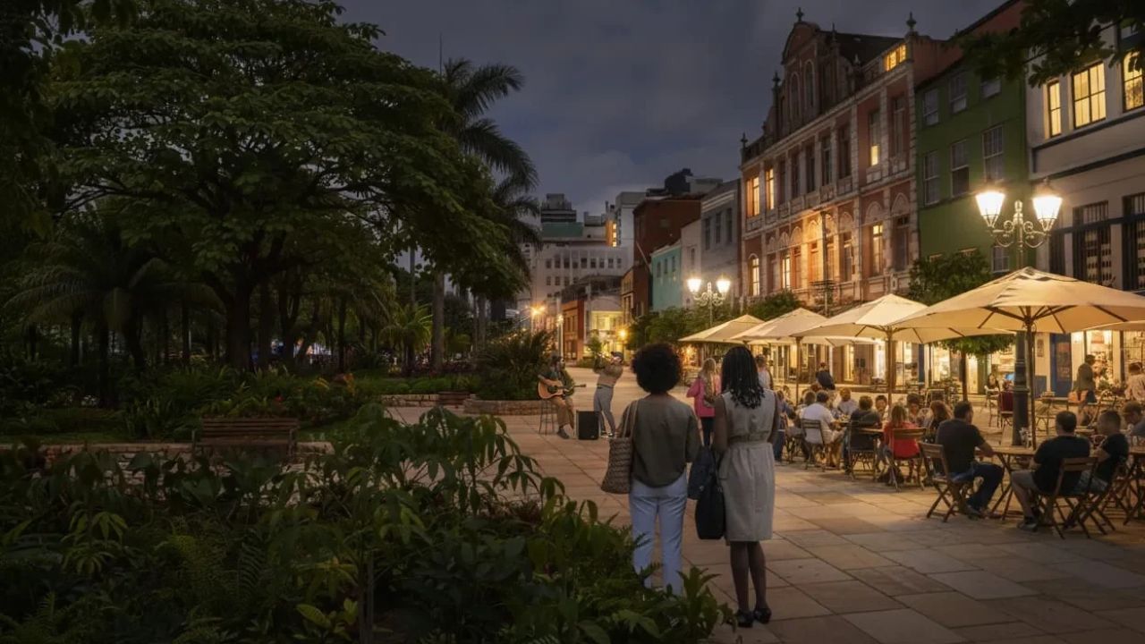 Mercado Público à noite. Imagem: Gehl Architects, Divulgação