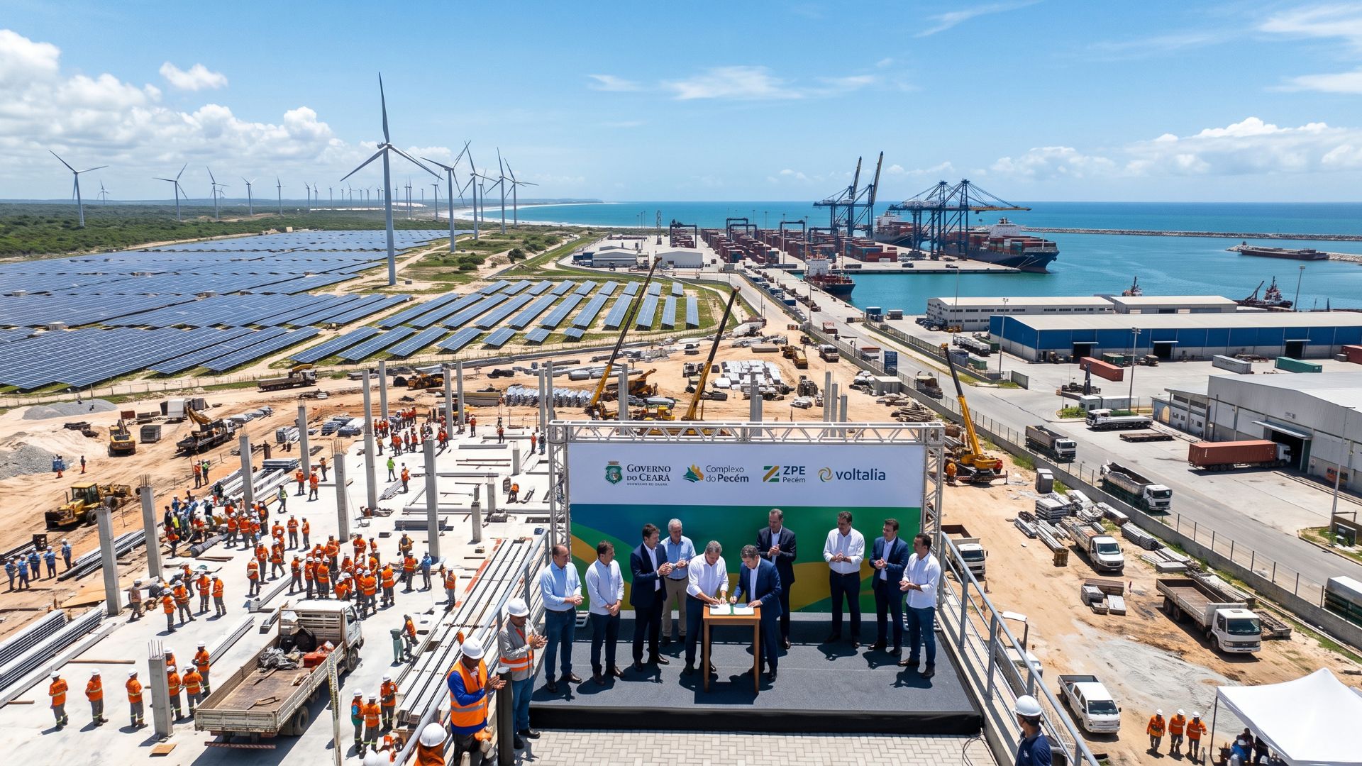 Projeto de R$ 181,7 bilhões da Voltalia é aprovado para a ZPE do Pecém, prevê 2,3 mil empregos e expansão de energia solar e eólica.