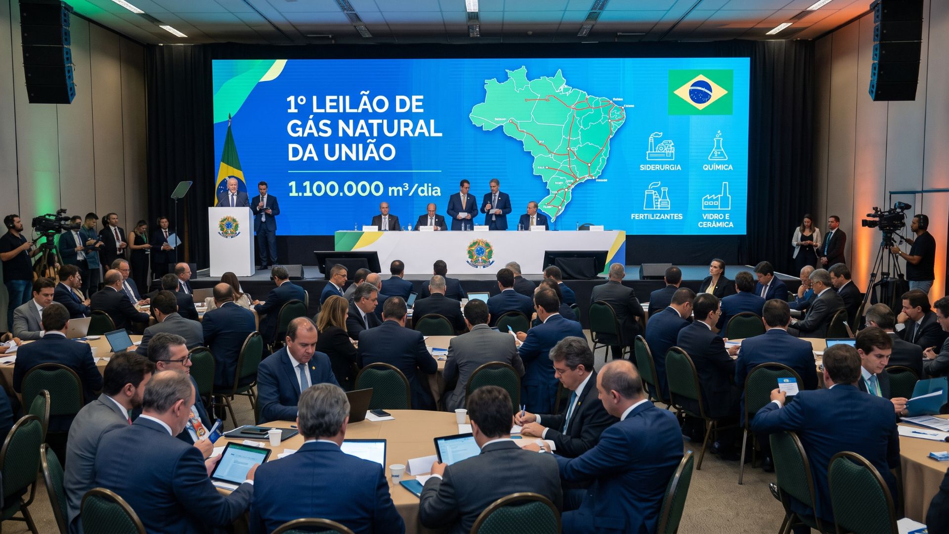 Brasil prepara leilão inédito de 1,1 milhão de m³ de gás por dia para abastecer indústrias de base entre março e dezembro de 2027.